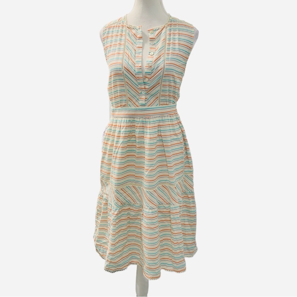 NWOT Cotton Sleeveless Striped prairie Tiered Midi Dress Size Small - Picture 2 of 5